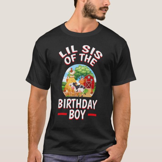 T-shirt Lil Sis Of The Birthday Boy Farm Animal Thème Anni (Devant)