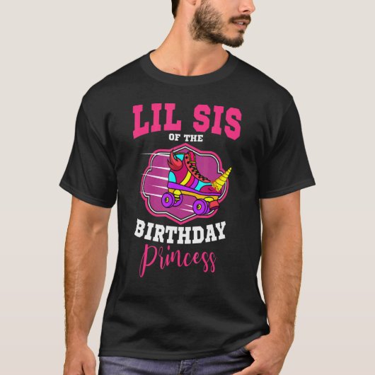 T-shirt Lil Sis Of The Birthday Princess Roller Skates Ska (Devant)