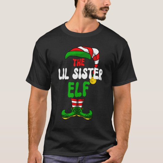 T-shirt Lil Sister Elf Pajama Groupe de jumelage Christmas (Devant)
