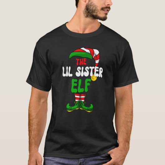 T-shirt Lil Sister Elf Pajama Groupe de jumelage Christmas (Devant)
