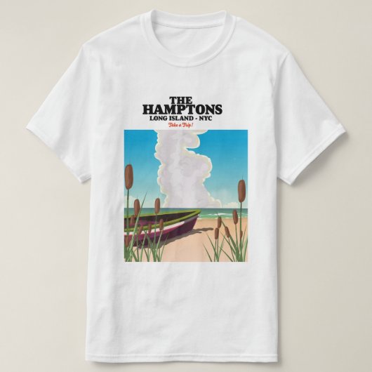 T-shirt L'île de Hamptons Long NYC, affiche de voyage. (Design devant)