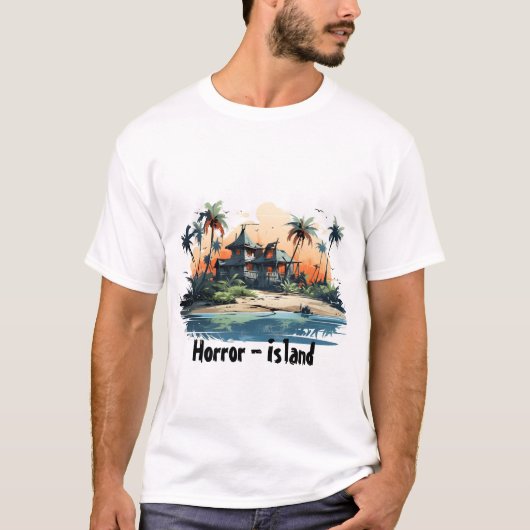 T-shirt L'île d'horreur avec dessin animé (Devant)