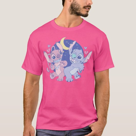 T-shirt Lilo Et Stitch - Coeurs De Lune Et D'Angel (Devant)