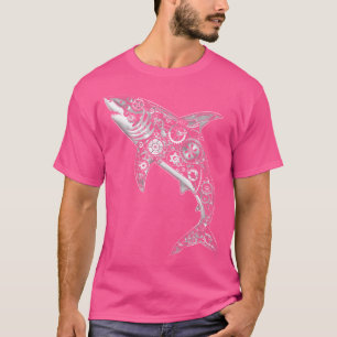 T-shirt Line Art Shark Gears mécanique Steampunk
