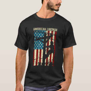 T-shirt Lineman American Flag Electric Cable Cadeau Patrio