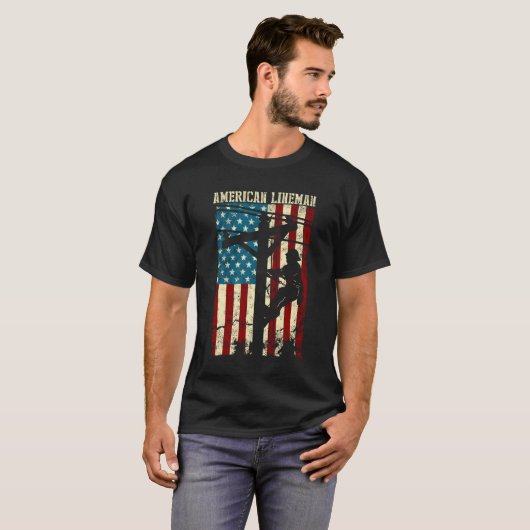 T-shirt Lineman American Flag Electric Cable Cadeau Patrio (Devant entier)