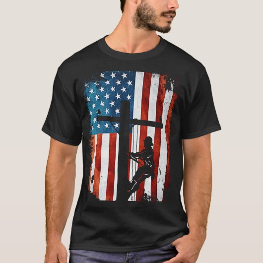 T-shirt Lineman American Flag Electric Cable Lineman (Devant)