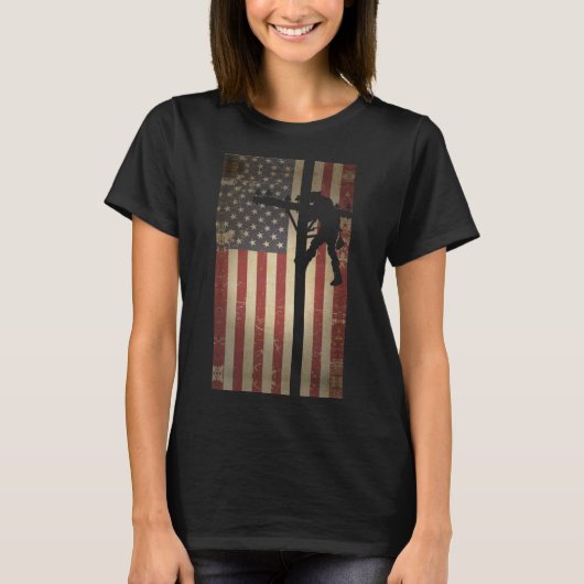 T-shirt Lineman American Flag Electric Cable Lineman (Devant)