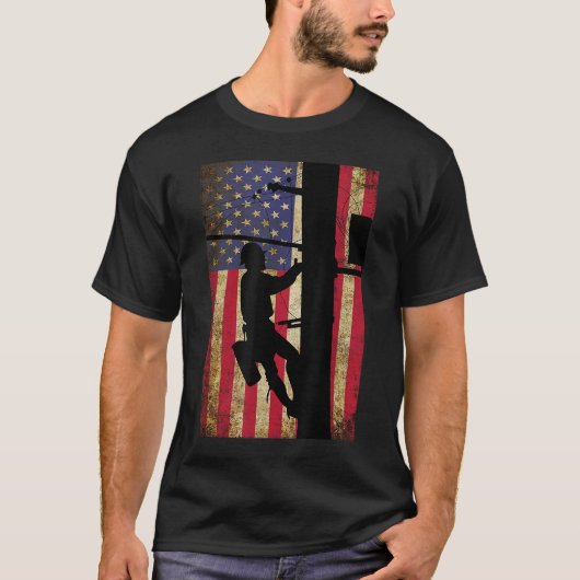 T-shirt Lineman American Flag Electric Cable Lineman Cadea (Devant)