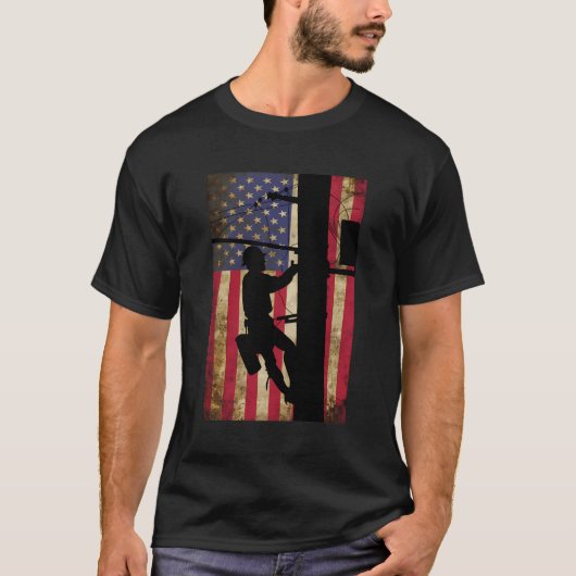 T-shirt Lineman American Flag Electric Cable Lineman Cadea (Devant)