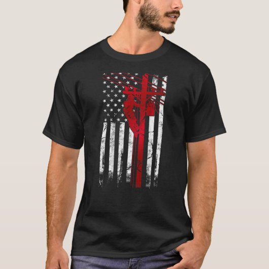 T-shirt Lineman American Flag Electric Cable Lineman face (Devant)