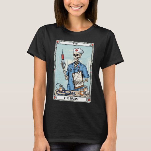 T-shirt L'infirmière Skeleton Tarot Card Halloween Médical (Devant)