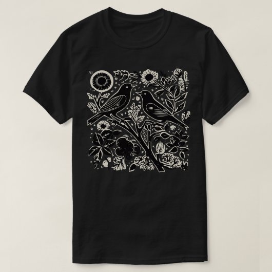 T-shirt Lino Cut Birds 11 (Design devant)