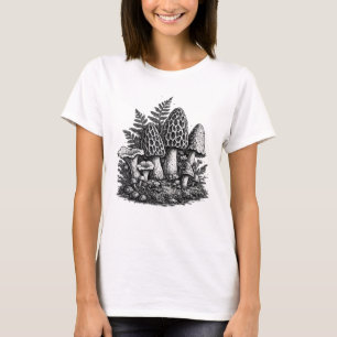 T-shirt Linogravure de champignons forestiers vintage