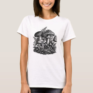 T-shirt Linogravure de champignons forestiers vintage