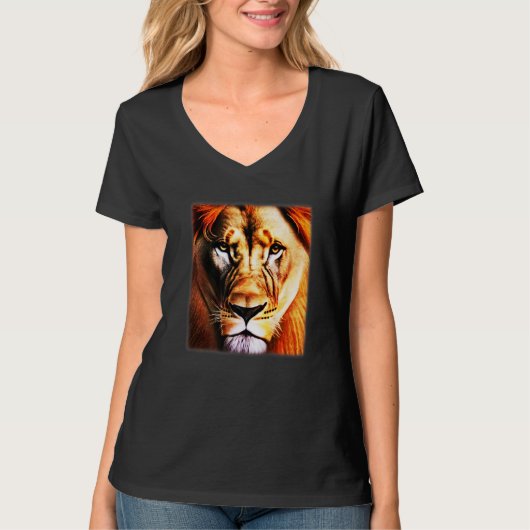 T-shirt Lion Africa predator print head imprint with wild  (Devant)
