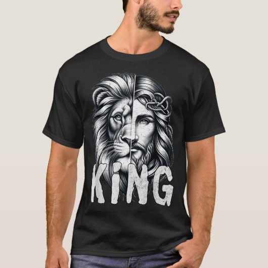 T-shirt Lion And Jesus King Christian Faith Design  (Devant)