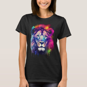 T-shirt Lion Animal Art - Animal Motif coloré Yeux Bleus