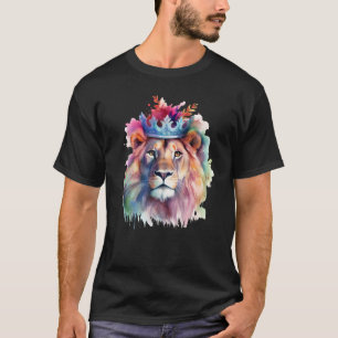 T-shirt Lion Aquarelle Florale Lion Oeuvre d'art Animal Ki