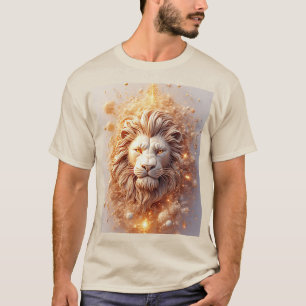 T-shirt Lion Artistique avec Géométrique Doré