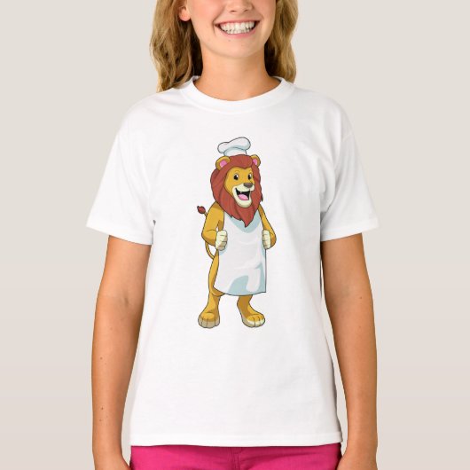 T-shirt Lion as Cook with Chef Cooking apron (Devant)