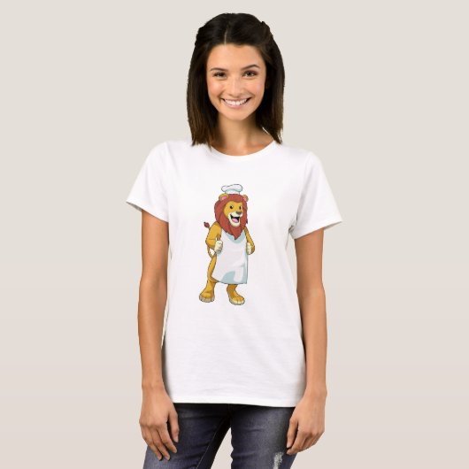 T-shirt Lion as Cook with Chef Cooking apron (Devant entier)