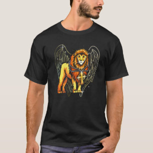 T-shirt Lion Avec Ailes Anges Et Croix Chrétienne Saint-Es