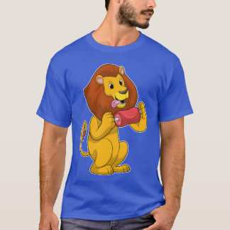 T-shirt Lion avec de la viande Animaux drôles rétro
