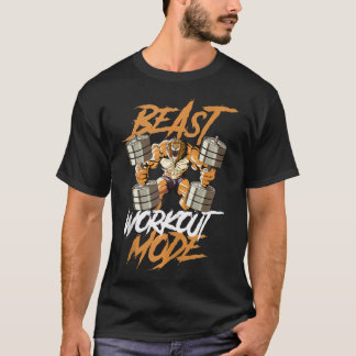 T-shirt Lion Beast Workout Mode Lifting Weights Muscle Fit
