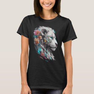 T-shirt Lion blanc Fleurs d'Imaginaire yeux bleus Lion ani