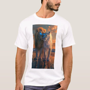 T-shirt Lion blanc majestueux aux yeux bleus et Aura T fon