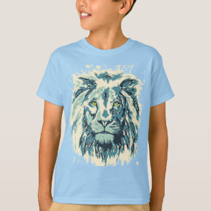 T-shirt Lion bleu Tête de lion rétro colorée