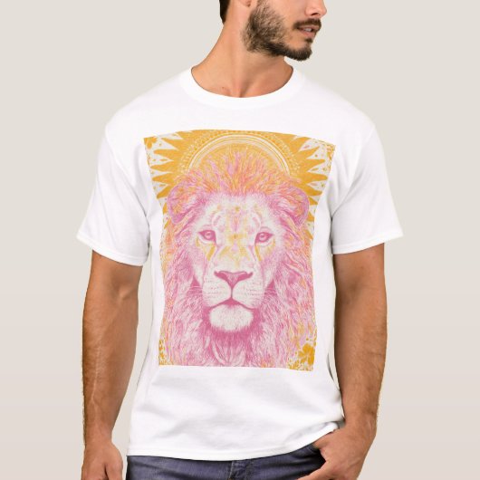 T-shirt Lion céleste rose et orange (Devant)