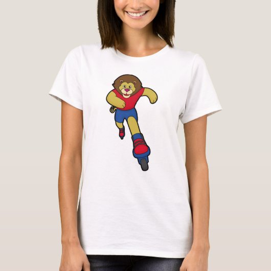 T-shirt Lion comme patineur avec patins en ligne (Devant)