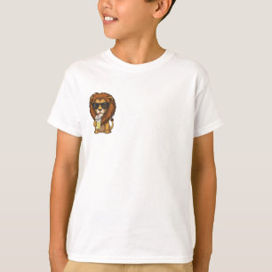 T-shirt Lion Cool Avec Lunettes De Soleil Buvant Du Jus En