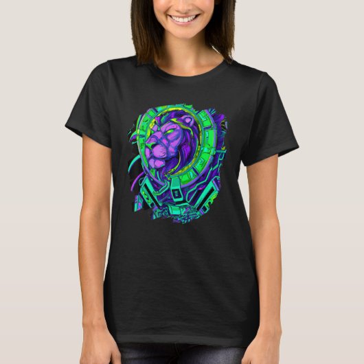 T-shirt Lion Cyborg Robot Lion Cool Alien Outer Space Arti (Devant)