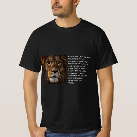 T-shirt Lion d'Afrique imprimer blanc texte pour lui noir (Devant)