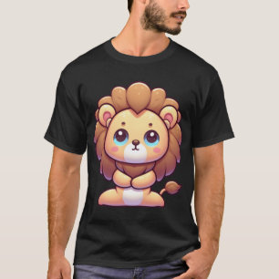T-shirt Lion de dessin animé mignon en pose de yoga en fam