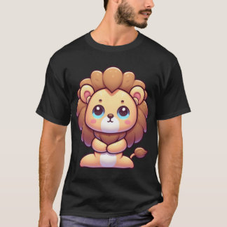 T-shirt Lion de dessin animé mignon en pose de yoga en fam