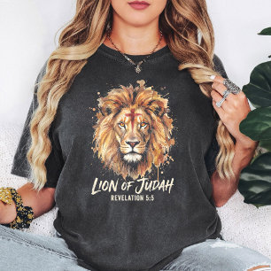 T-shirt Lion de Juda Aquarelle Croix Chrétienne Art de la