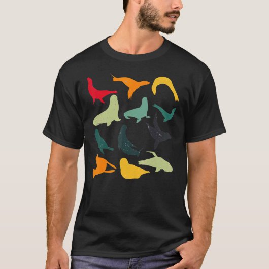 T-shirt Lion de mer coloré rétro (Devant)