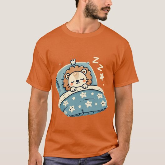 T-shirt Lion Dormir Au Lit La Nuit (Devant)