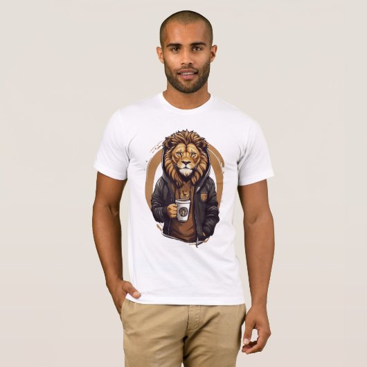 T-shirt Lion Drinking Cofee design (Devant entier)