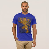 T-shirt Lion effréné - or sur le bleu (Devant entier)
