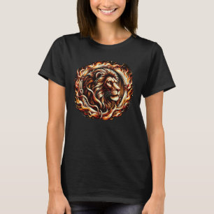 T-shirt Lion flamboyant en anneau d'astrologie des flammes