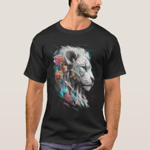 T-shirt Lion Fleurs Blue Eyes Zoo Animal Lion