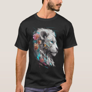 T-shirt Lion Fleurs Blue Eyes Zoo Animal Lion 1