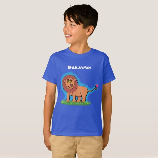 T-shirt Lion heureux avec dessin animé papillon (Devant entier)