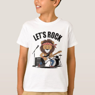 T-shirt Lion jouant de la guitare avec des tambours et mik