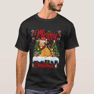 T-shirt Lion Joyeux sapin de Noël Éclairage Père Noël Lion